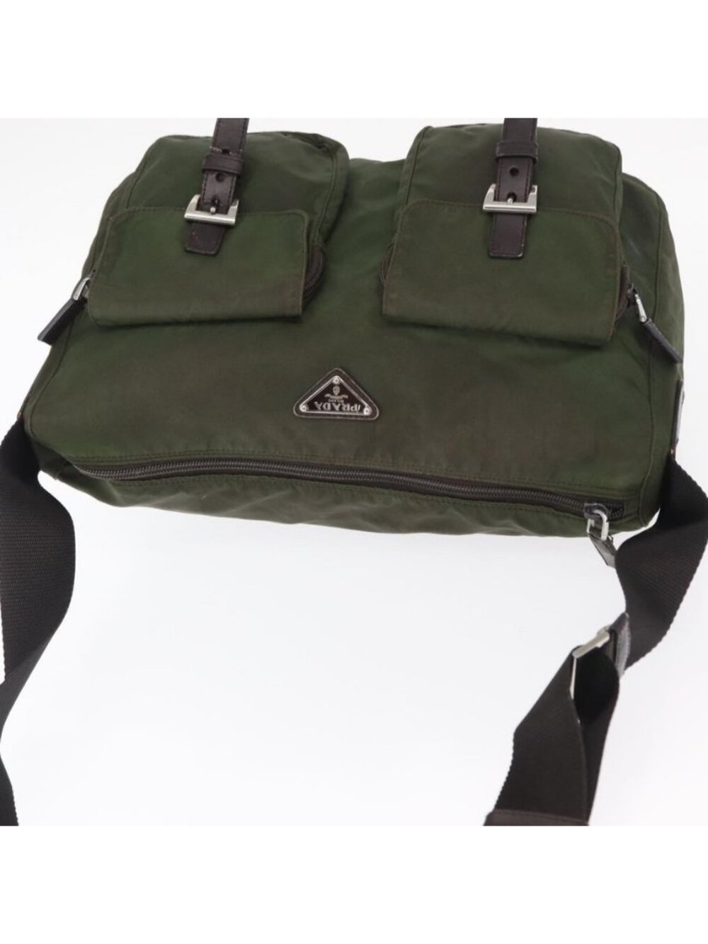 Authentic PRADA Shoulder Bag Nylon Khaki Silver - Picture 13 of 16